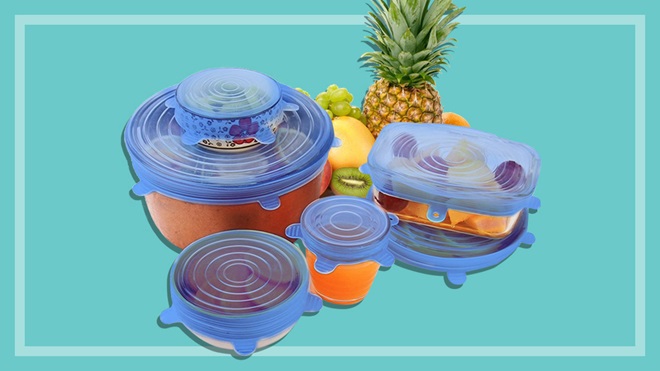reusable food safe covers on containers and fruit